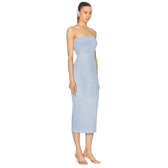 SPRWMN Tube Dress in Sky Small New Womens Suede Leather Blue - Picture 3 of 13